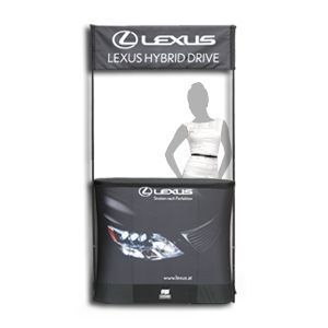 MB AIRDESKtwo mit Overheadbanner, aufblasbares Messe- und Promotionpult / Lexus Wien