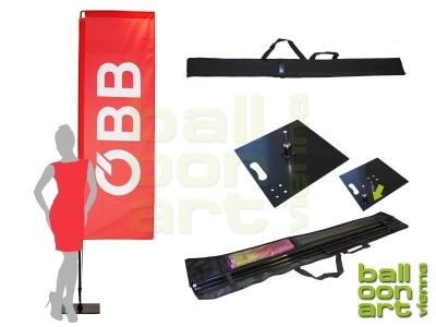 ECO POP Fahne Medium, Werbefahne rechteckig (square) mit Standplatte / Beachflag, Eventfahne / ÖBB, Wien